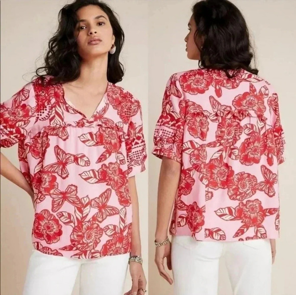 Anthropologie Tops - Anthropologie Vineet Bahl Inge Embroidered Bohemian Floral Blouse(XS)